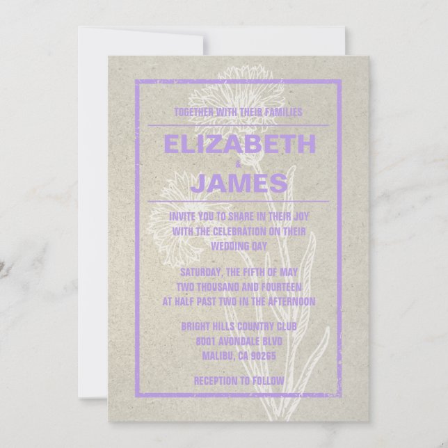 Rustic Vintage Lavender Wedding Invitations (Front)