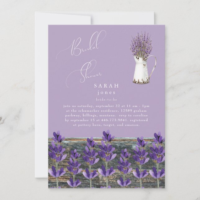 Rustic Vintage Lavender Wood Bridal Shower Invitation (Front)