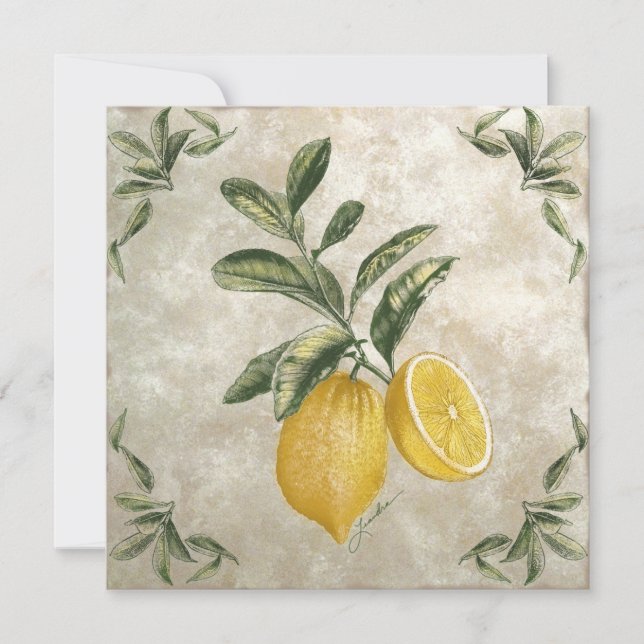 Rustic Vintage Lemons Editable Invitation (Front)