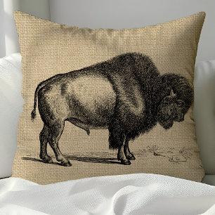 Rustic Vintage Line Art Buffalo Cushion