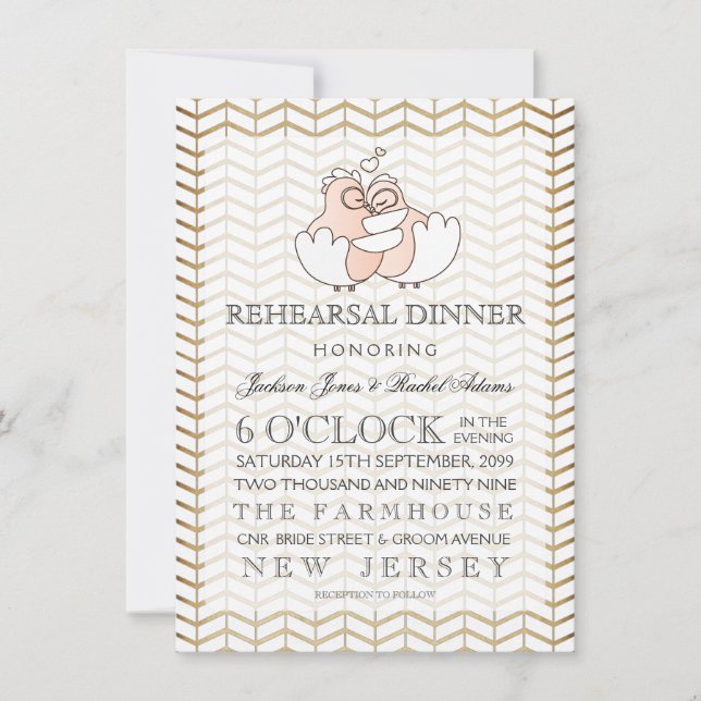 Rustic Vintage Love Birds Rehearsal Dinner Invite (Front)