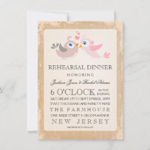 Rustic Vintage Love Birds Rehearsal Dinner Invite