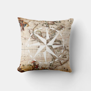 Rustic Vintage Map and Compass Elegant and Chic Cushion