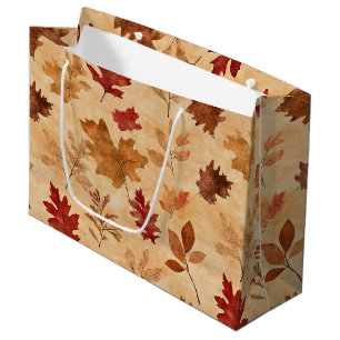 Rustic Vintage Maple Leaves Red Brown Fall Large Gift Bag