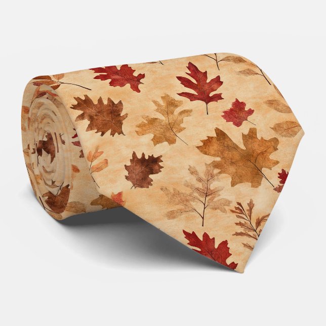 Rustic Vintage Maple Leaves Red Brown Fall Tie (Rolled)