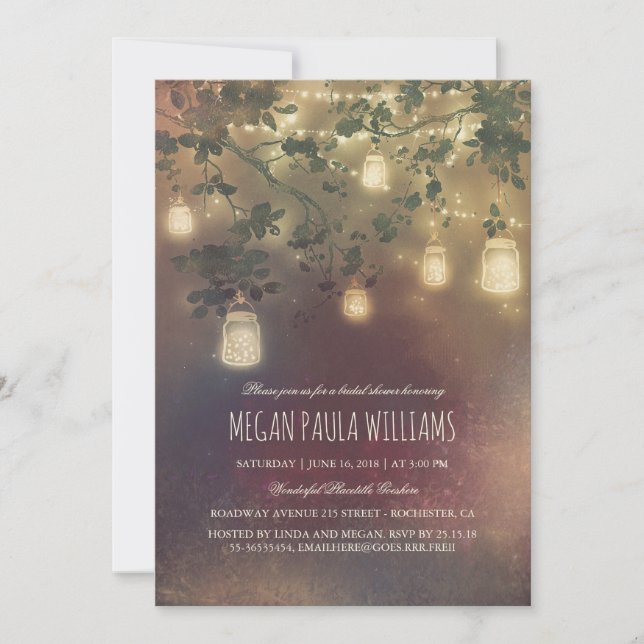 Rustic Vintage Mason Jar Lights Bridal Shower Invitation (Front)