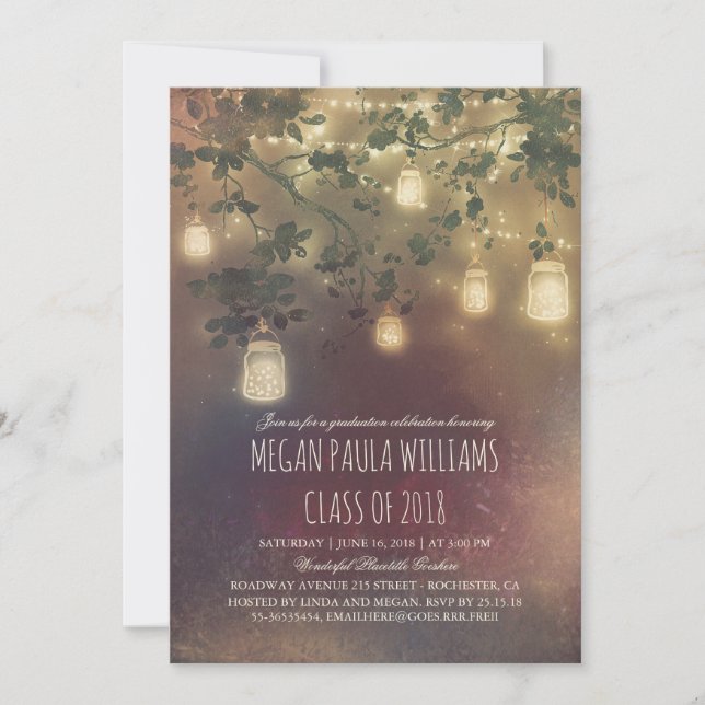 Rustic Vintage Mason Jar Lights Graduation Party Invitation (Front)