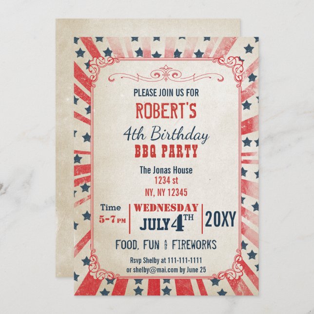 Rustic Vintage memorial day party Invitation (Front/Back)