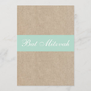 Rustic Vintage Mint Burlap Bat Mitzvah Invitation