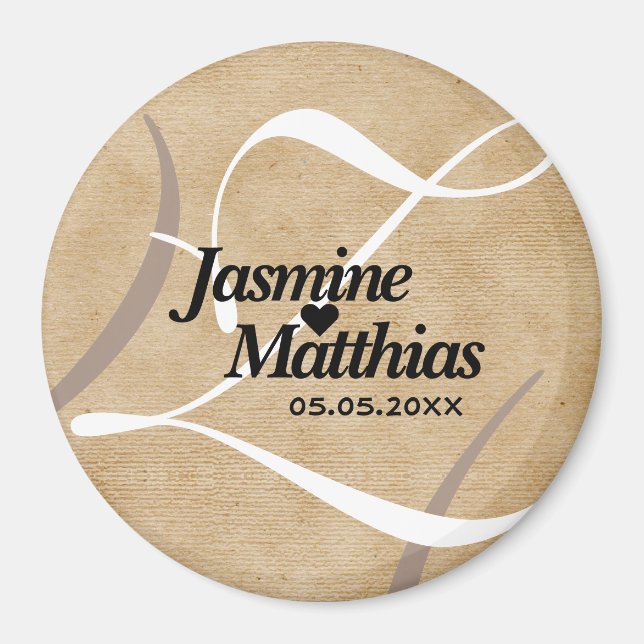 Rustic Vintage Monogram Save the Date Wedding Magnet (Front)