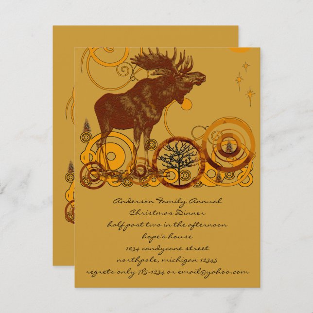 Rustic Vintage Moose Christmas Invitation (Front/Back)