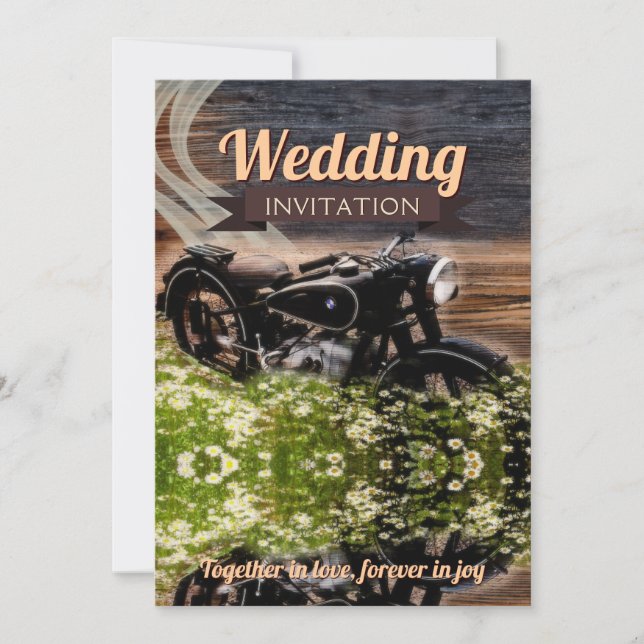 Rustic Vintage Motorbike Wedding 5x7 Invitation (Front)
