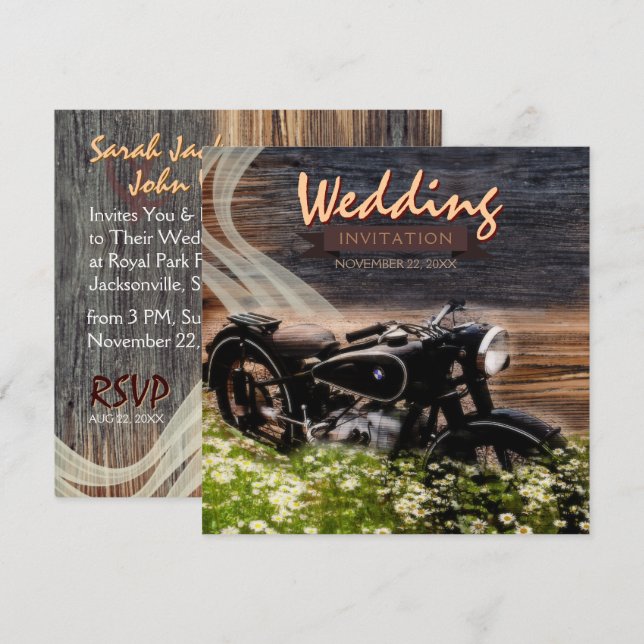 Rustic Vintage Motorbike Wedding Invitations (Front/Back)