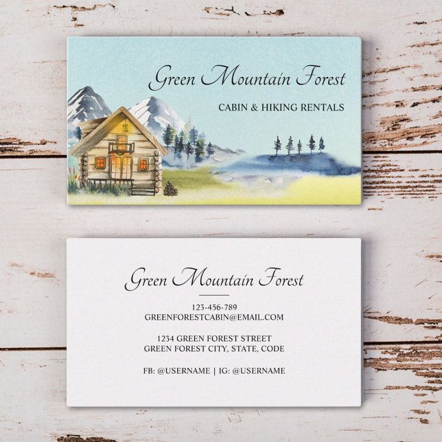Rustic Vintage Mountain Cabin Lodge Business Card (In situ)