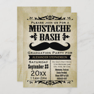Rustic Vintage Moustache Bash Graduation Party Invitation