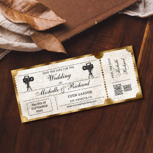Rustic Vintage Movie Ticket Save the Date Invitation