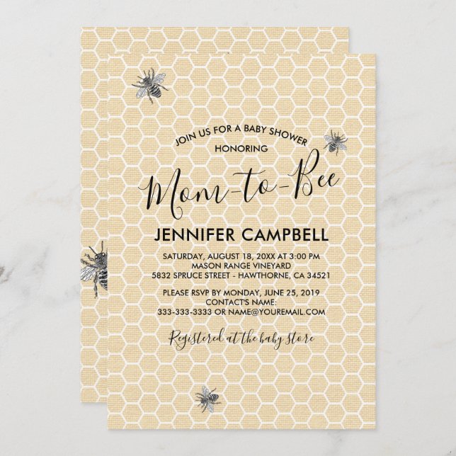 Rustic Vintage Mum to Bee Baby Shower Invitation (Front/Back)