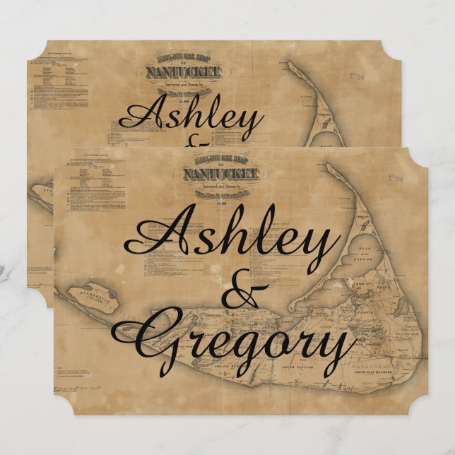 Rustic Vintage Nantucket Map Wedding Invitation (Front/Back)