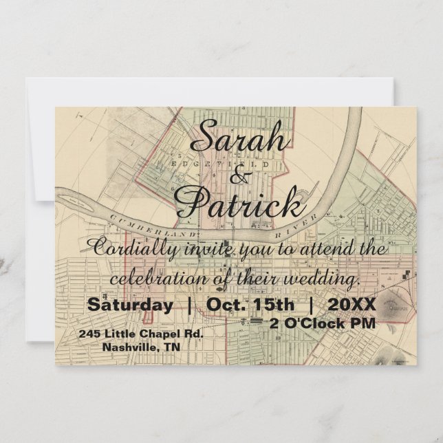 Rustic Vintage Nashville Map Wedding Invitation (Back)