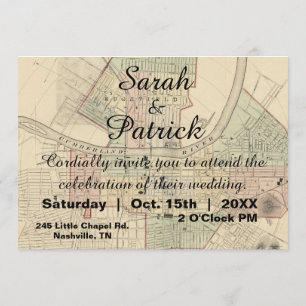 Rustic Vintage Nashville Map Wedding Invitation