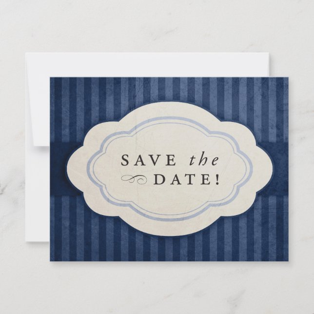 Rustic Vintage Navy Blue Save the Dates Date (Front)