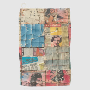 Rustic Vintage Newspaper Patchwork Collage (10) Golf Towel
