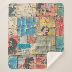 Rustic Vintage Newspaper Patchwork Collage (10) Sherpa Blanket