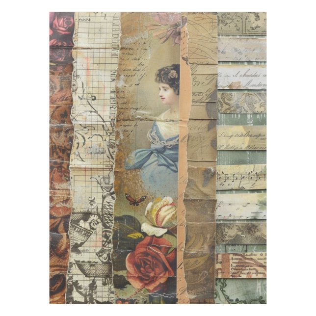 Rustic Vintage Newspaper Patchwork Collage (10) Tablecloth (Front)