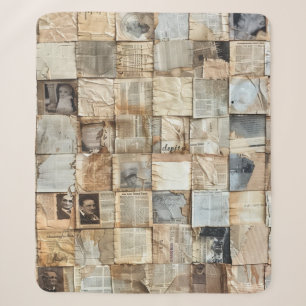 Rustic Vintage Newspaper Patchwork Collage (12) Sherpa Blanket