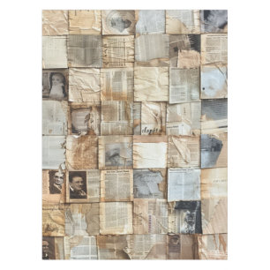 Rustic Vintage Newspaper Patchwork Collage (12) Tablecloth