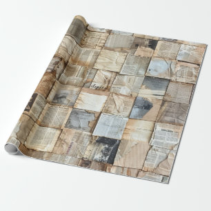 Rustic Vintage Newspaper Patchwork Collage (12) Wrapping Paper