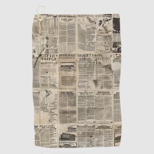 Rustic Vintage Newspaper Patchwork Collage (1) Golf Towel