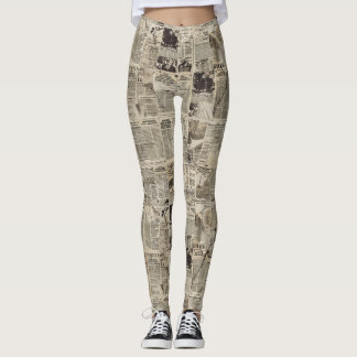 Rustic Vintage Newspaper Patchwork Collage (1) Leggings