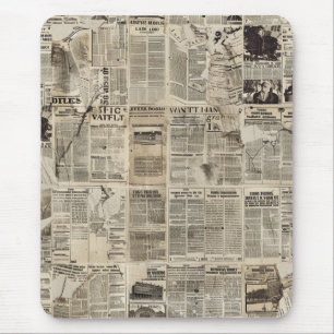 Rustic Vintage Newspaper Patchwork Collage (1) Mouse Mat