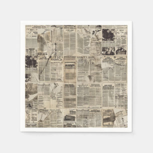 Rustic Vintage Newspaper Patchwork Collage (1) Napkin