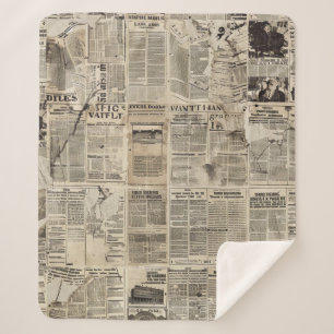 Rustic Vintage Newspaper Patchwork Collage (1) Sherpa Blanket