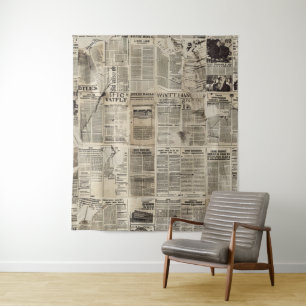 Rustic Vintage Newspaper Patchwork Collage (1) Tapestry