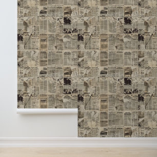 Rustic Vintage Newspaper Patchwork Collage (1) Wallpaper