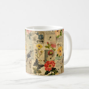 Rustic Vintage Newspaper Patchwork Collage (3) Coffee Mug