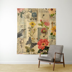 Rustic Vintage Newspaper Patchwork Collage (3) Tapestry