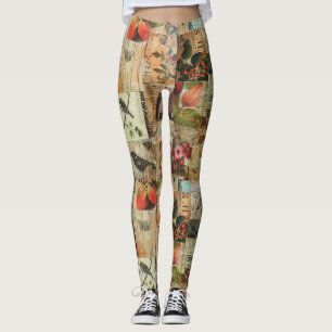 Rustic Vintage Newspaper Patchwork Collage (4) Leggings