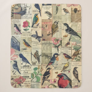 Rustic Vintage Newspaper Patchwork Collage (5) Sherpa Blanket