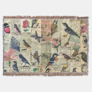 Rustic Vintage Newspaper Patchwork Collage (5) Throw Blanket