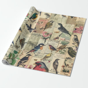 Rustic Vintage Newspaper Patchwork Collage (5) Wrapping Paper