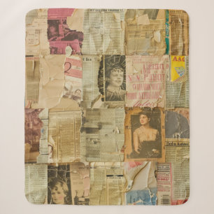 Rustic Vintage Newspaper Patchwork Collage (6) Sherpa Blanket