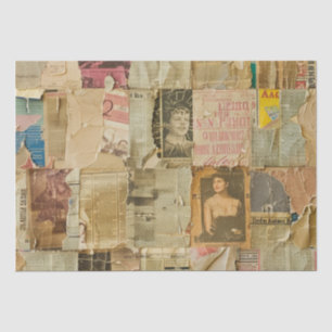 Rustic Vintage Newspaper Patchwork Collage (6) Tissue Paper