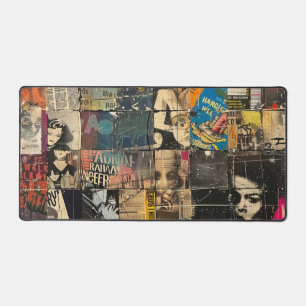 Rustic Vintage Newspaper Patchwork Collage (7) Desk Mat