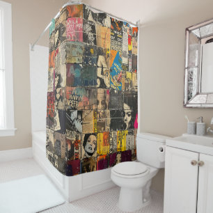 Rustic Vintage Newspaper Patchwork Collage (7) Shower Curtain