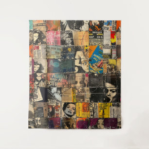 Rustic Vintage Newspaper Patchwork Collage (7) Tapestry