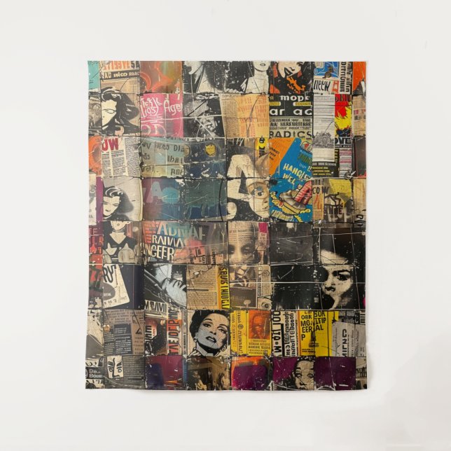 Rustic Vintage Newspaper Patchwork Collage (7) Tapestry (Front)